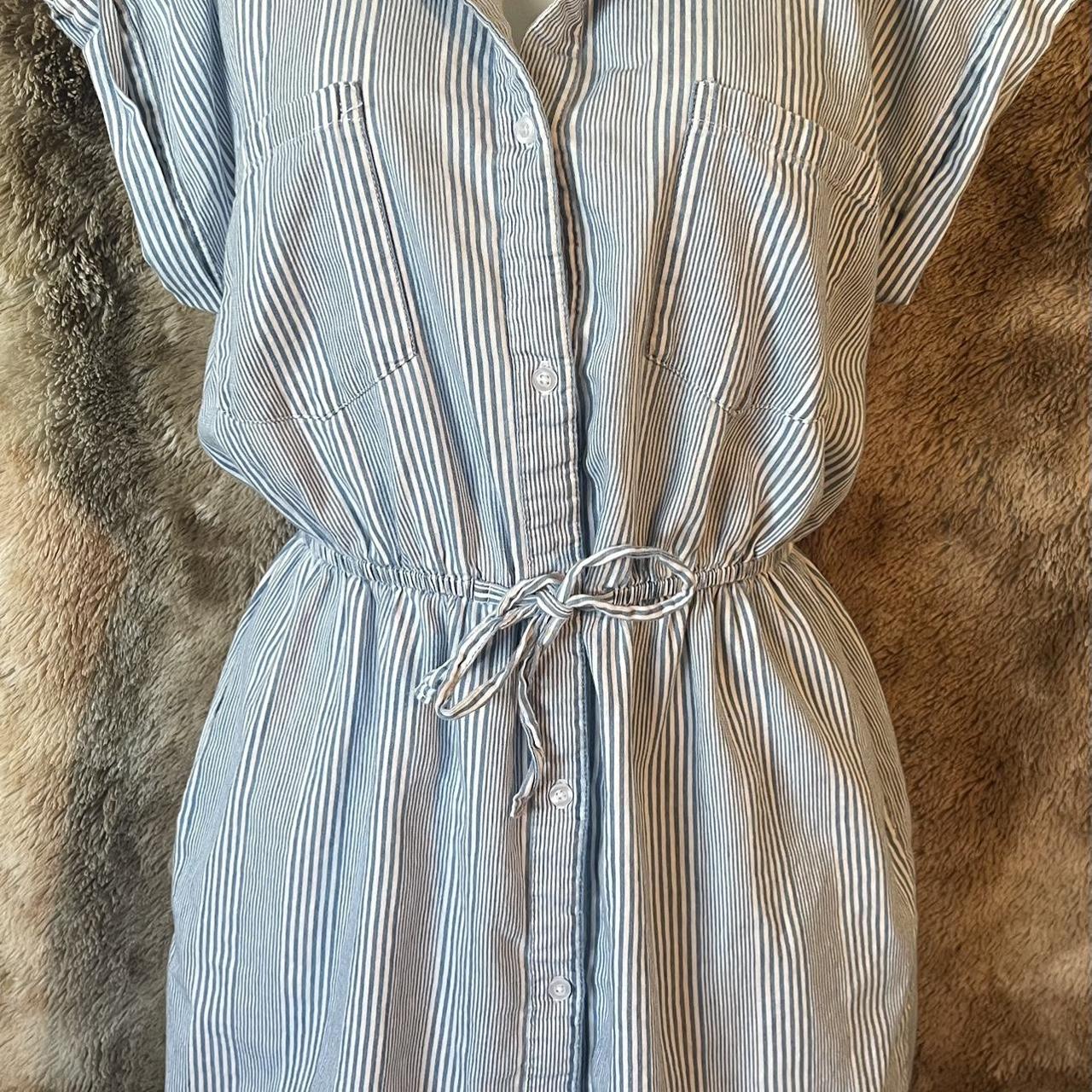 Japna blue white striped short sleeve cotton shirt Depop