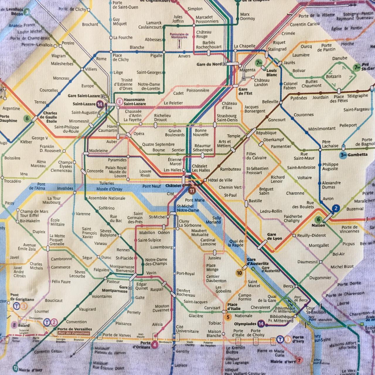 Paris Metro underground railway map T-Shirt Mens... - Depop