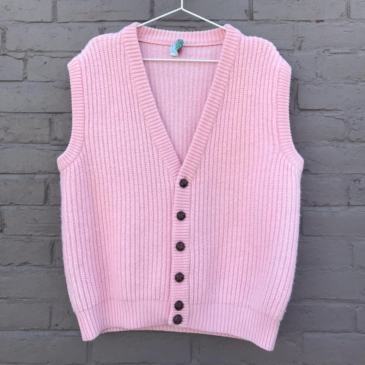 Chunky oversized knit button down sweater vest in... Depop
