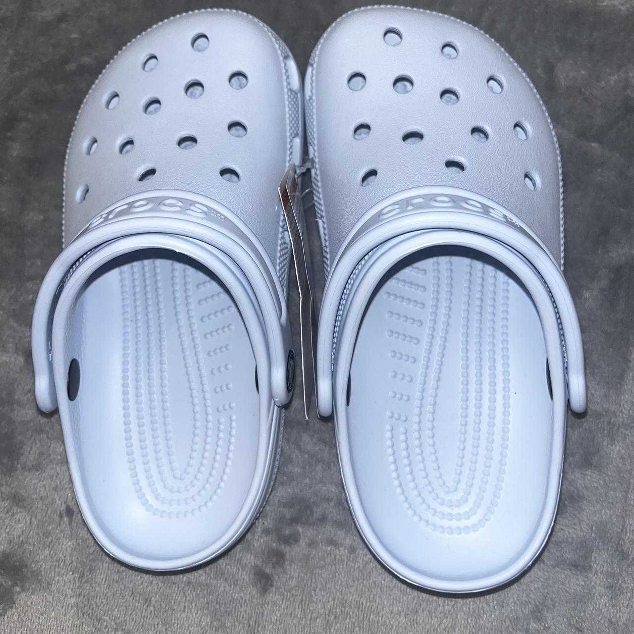 lined crocs light blue