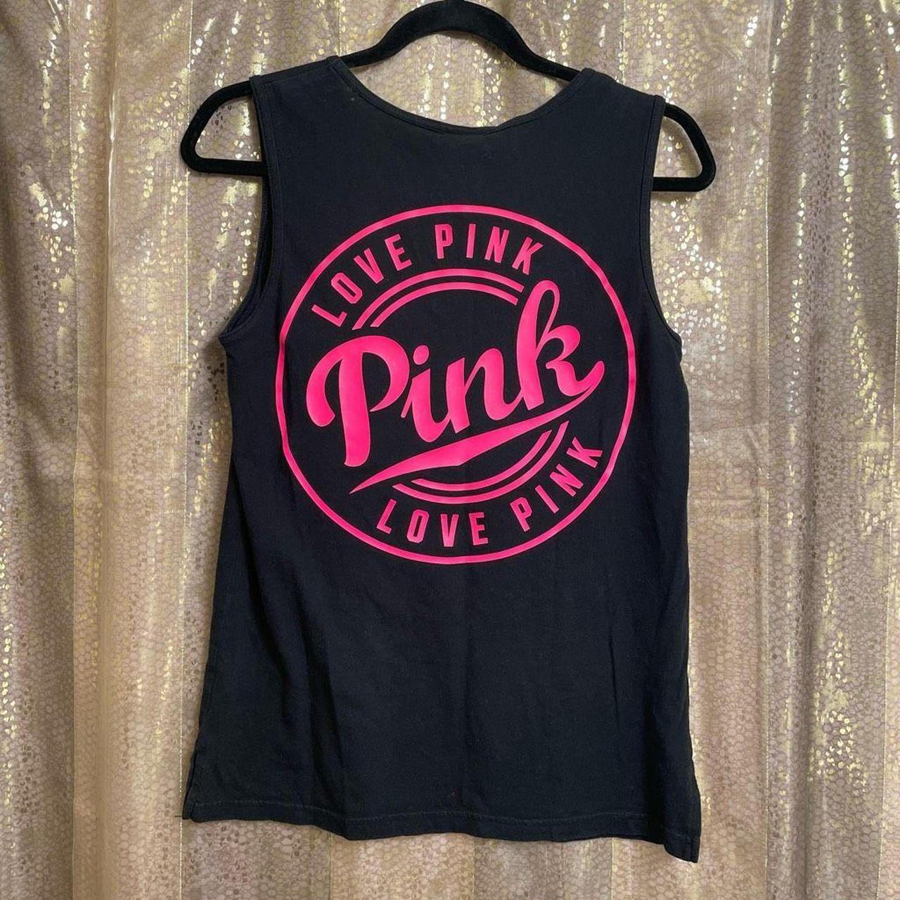PINK Victorias Secret Black Hot Pink Muscle Tank - Depop
