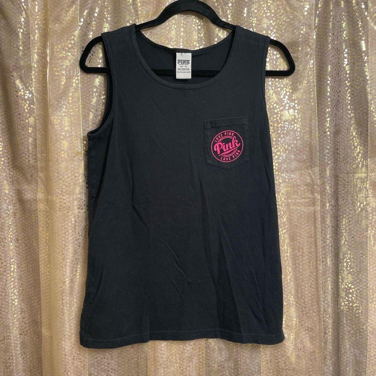 PINK Victorias Secret Black Hot Pink Muscle Tank - Depop