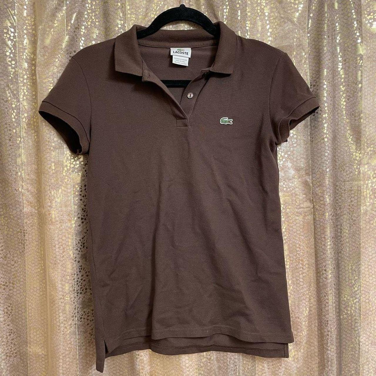 Lacoste Women s Chocolate Brown Stretchy Fitted Polo. Depop