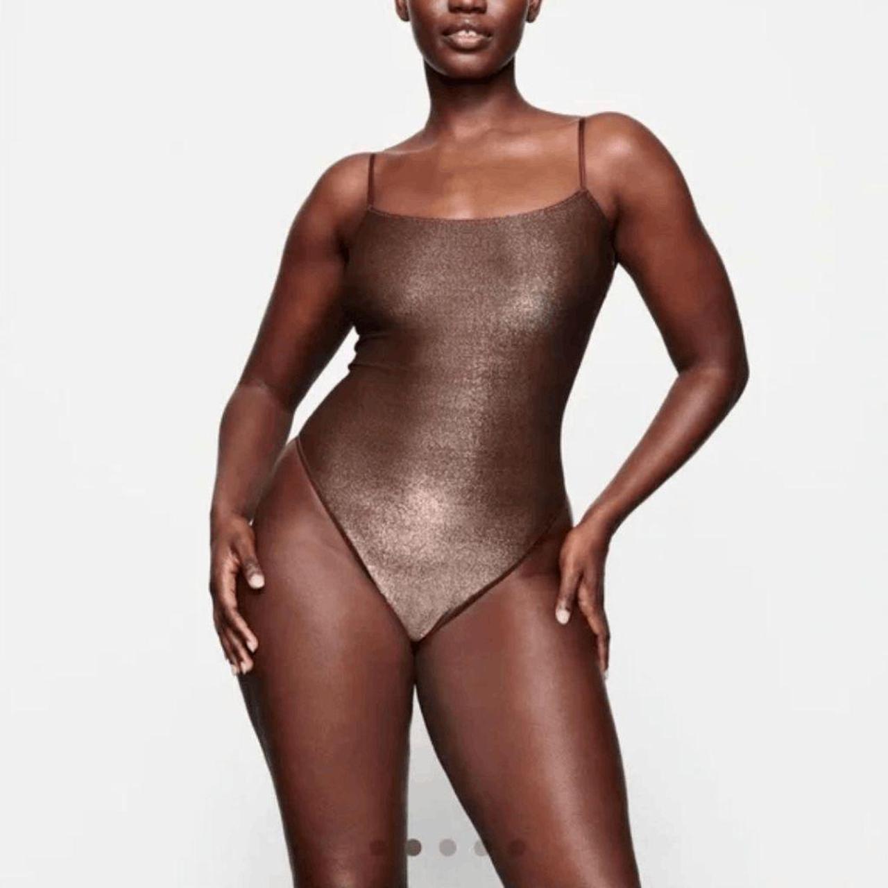 SKIMS Shimmer Glitter Brown Cocoa Cami Thong | Depop