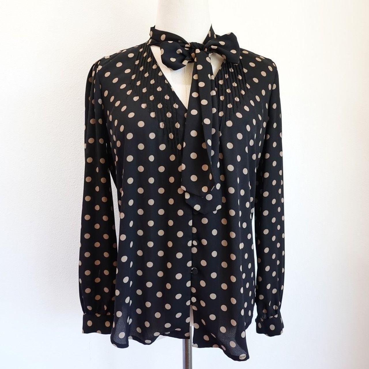 JCrew 365 Polka Dot Tie Neck Blouse - Black - Size 0 | Depop