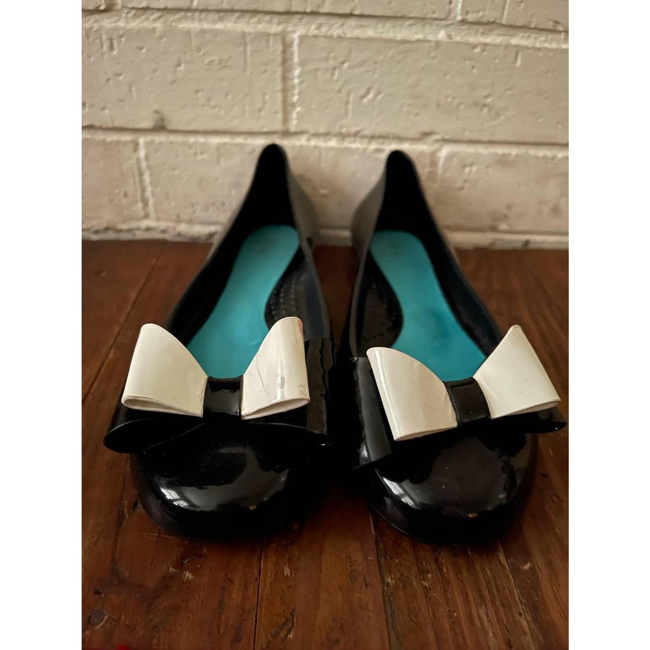 Oka B. Black Rubber Flats With Black And White Bow... - Depop