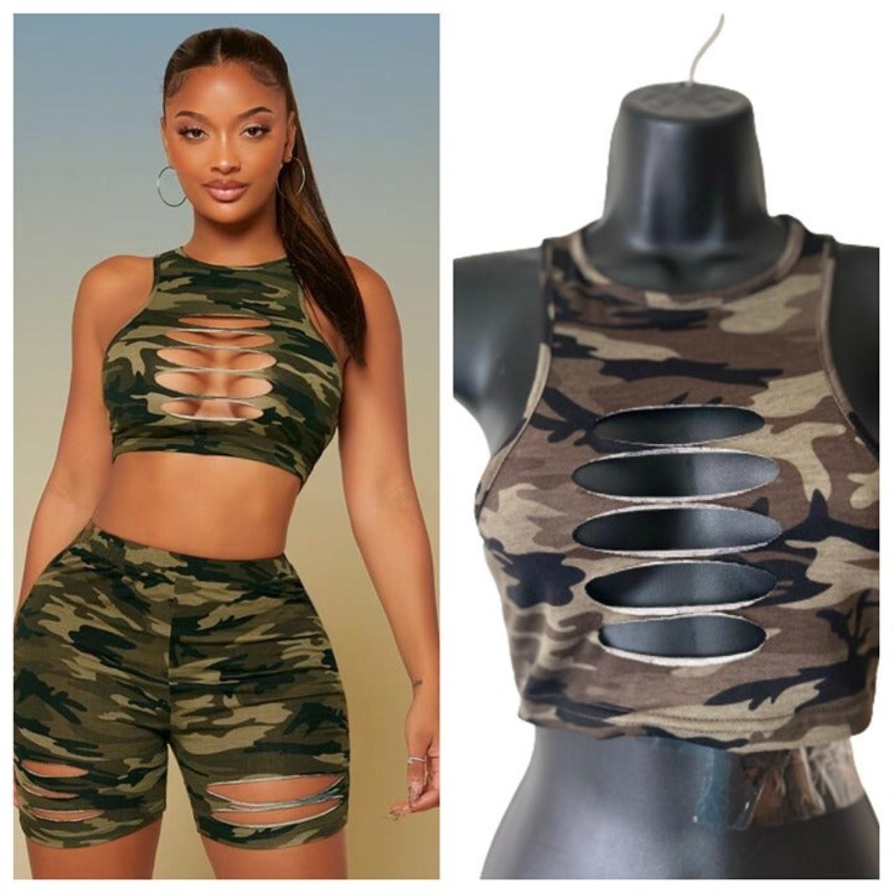 Camo Print Cut Out Tank Top Camo pattern Round | Depop