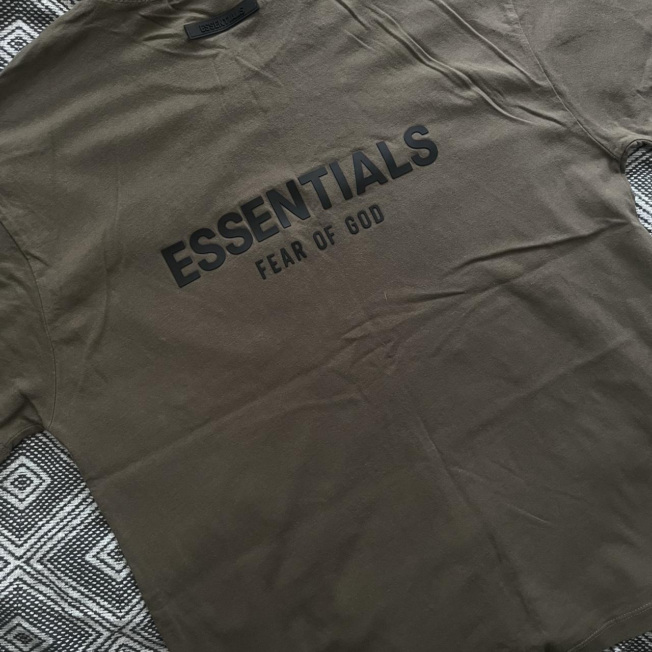 Essentials FOG tan tee. Essentials logo is on the... - Depop