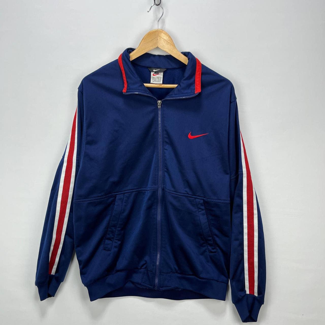 Red white and blue nike track jacket hot sale