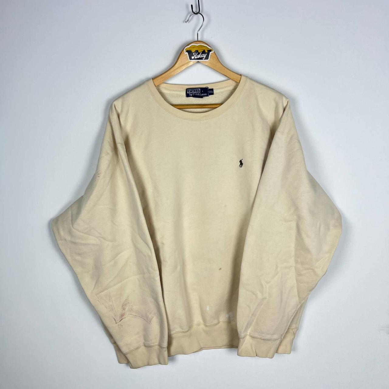 Vintage 90s Polo Ralph Lauren Cream Sweatshirt Depop