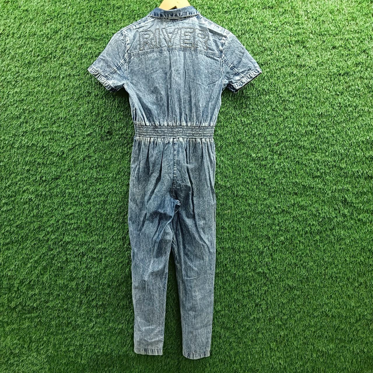 RIVER ISLAND DENIM LOOK JUMPSUIT SHORT SLEEVE WASHED... - Depop