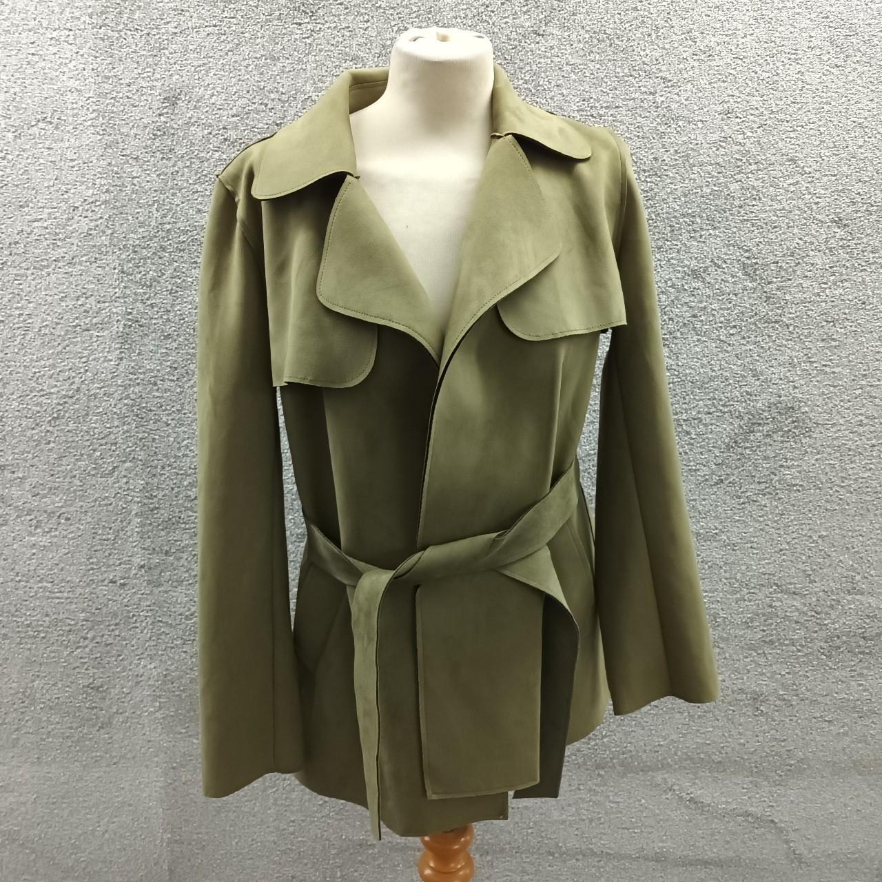 H&M KHAKI SUEDE COAT TRENCH TIE WAIST PREMIUM JACKET... - Depop