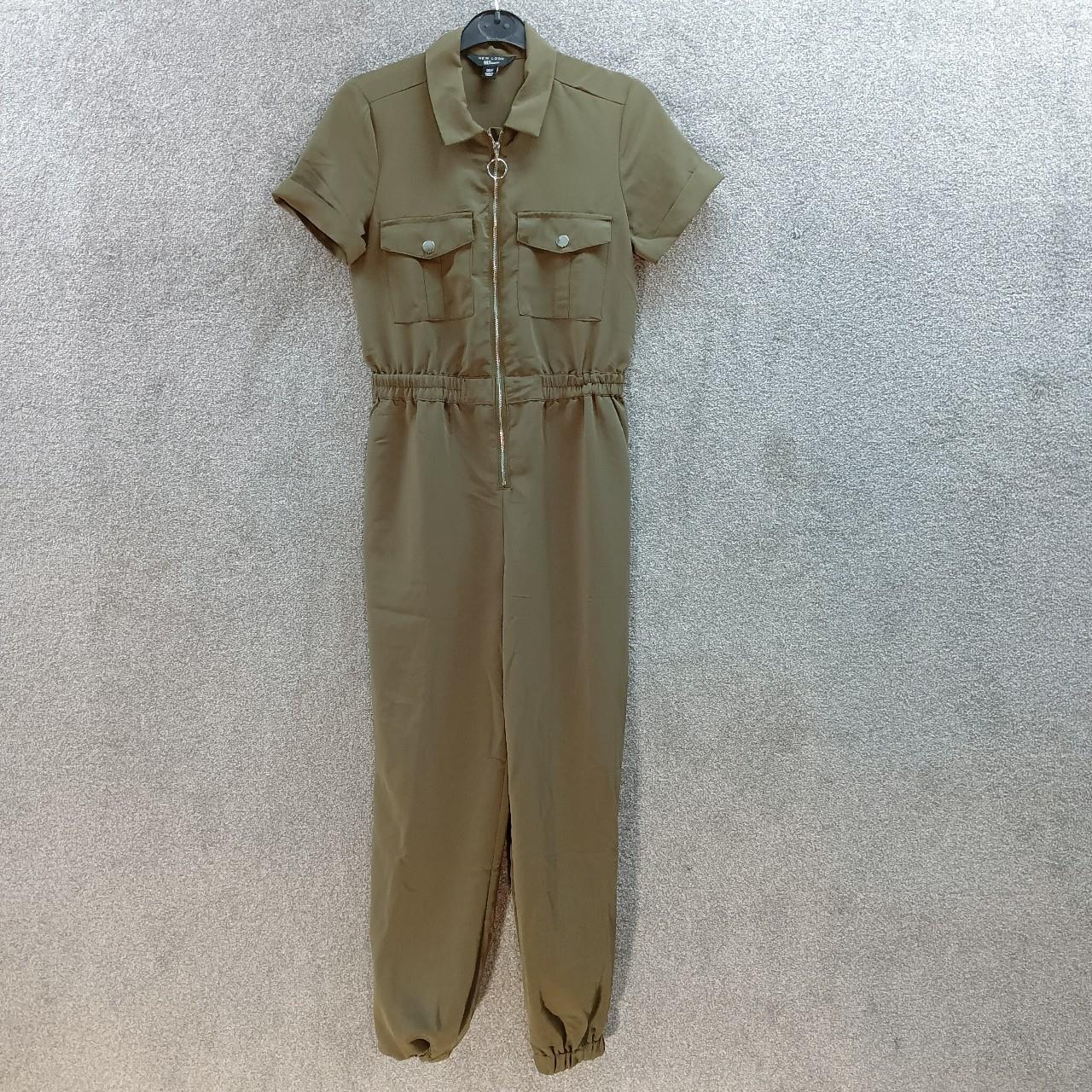 NEW LOOK KHAKI CHIFFON JUMPSUIT SHIRT SHORT SLEEVE... Depop