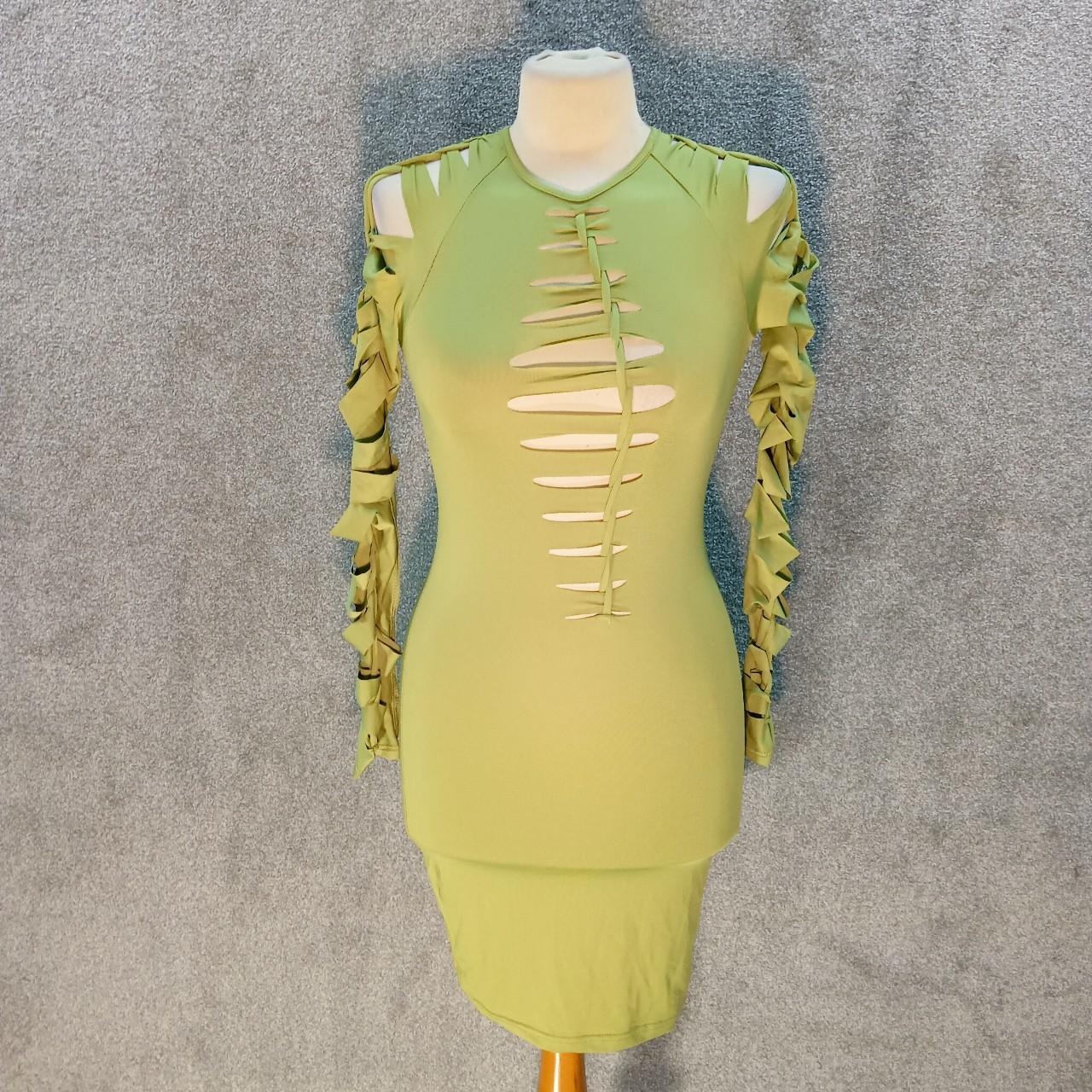 PLT GREEN SLINKY CUT OUT MINI DRESS BODYCON LONG... - Depop