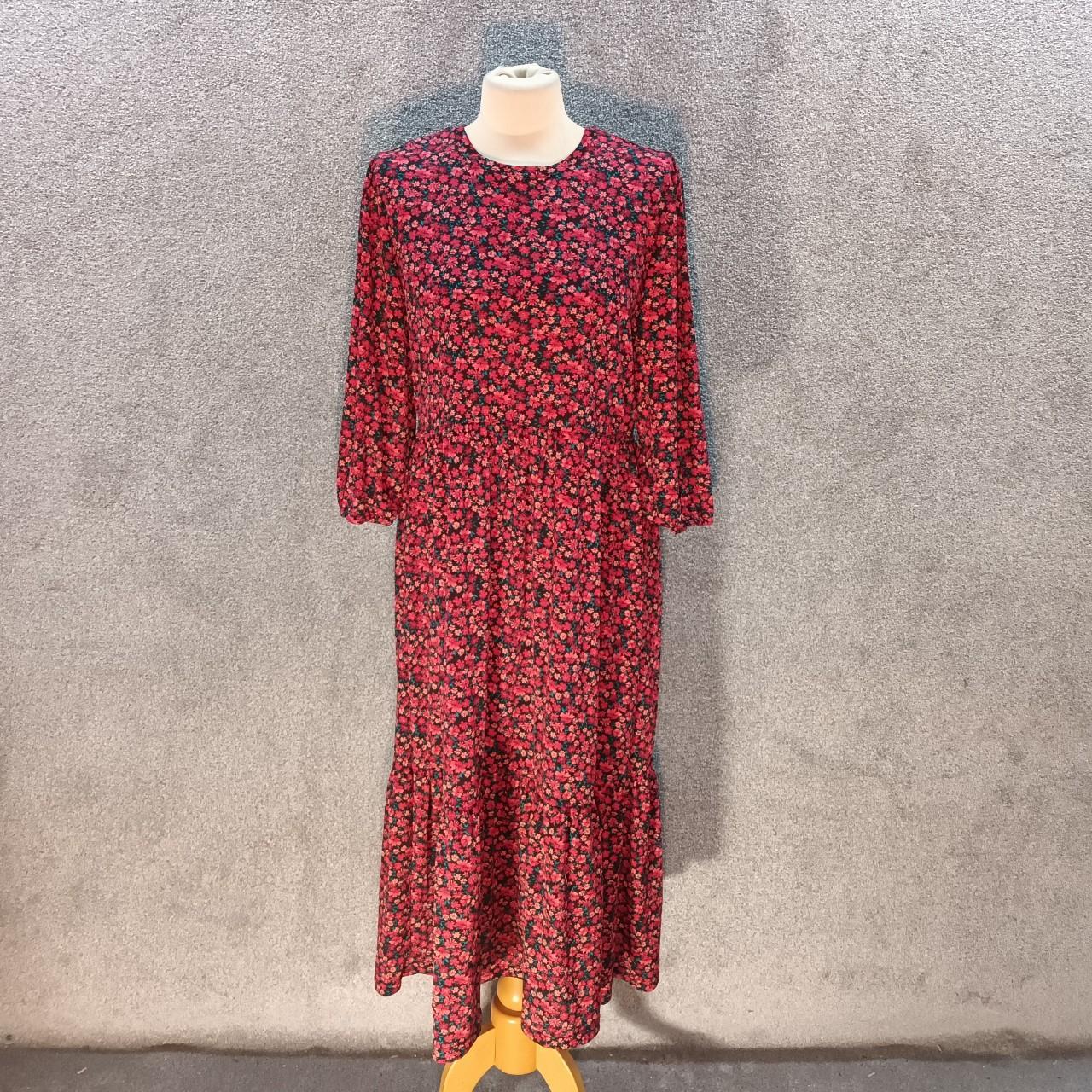 STRADIVARIUS RED DISTY MAXI DRESS LONG SLEEVE FRILL... - Depop