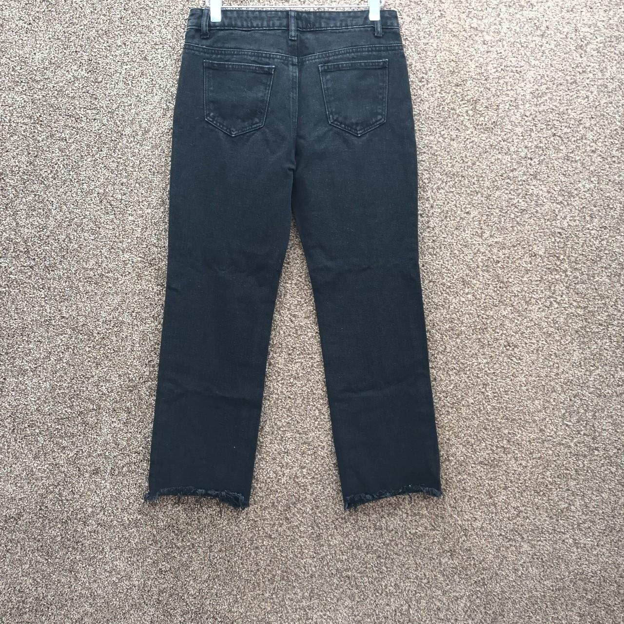 BLACK STRAIGHT LEG DENIM JEANS RAW HEM DISTRESSED... - Depop