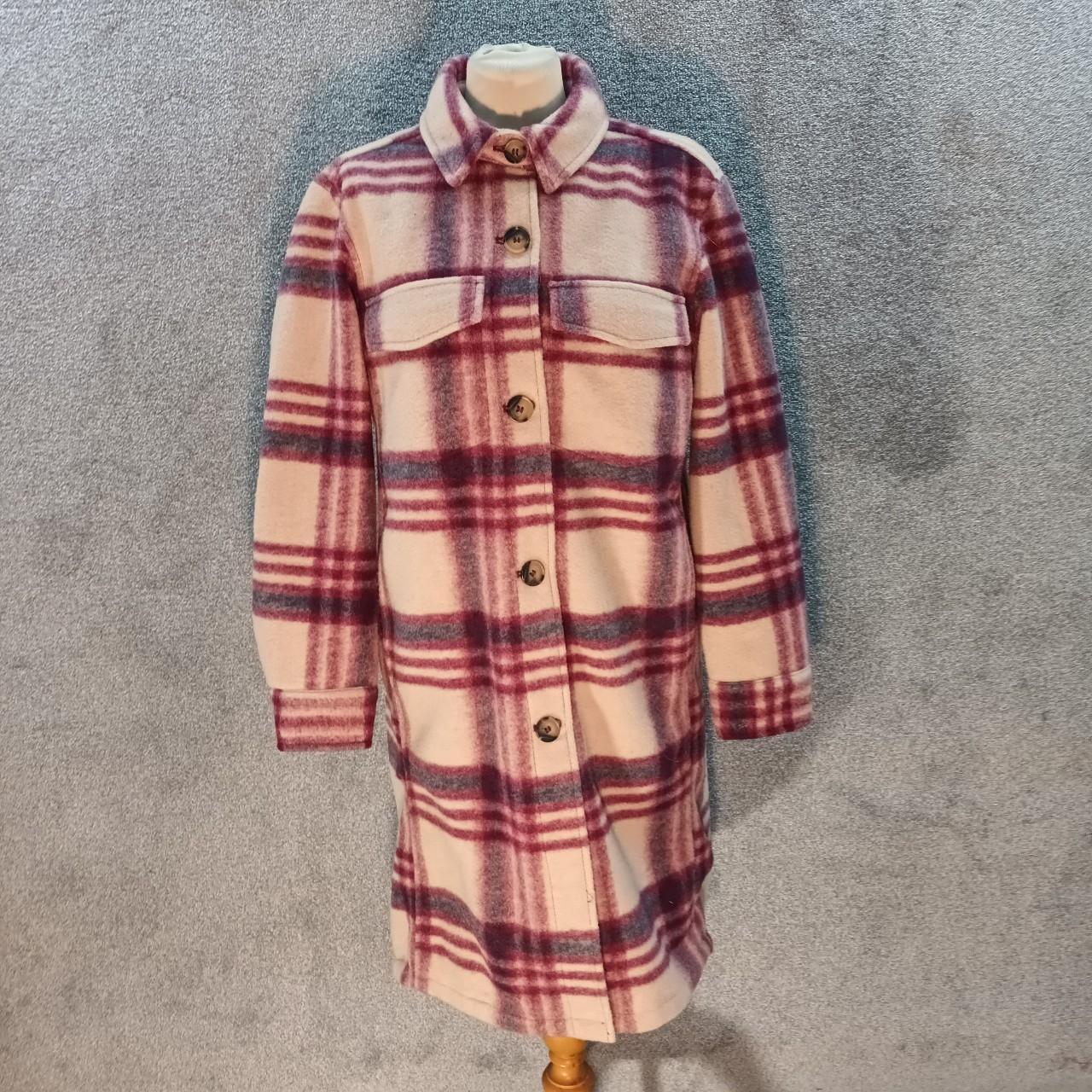 H&M CREAM BURGUNDY WOOL COAT TRENCH LONGLINE BUTTON... Depop