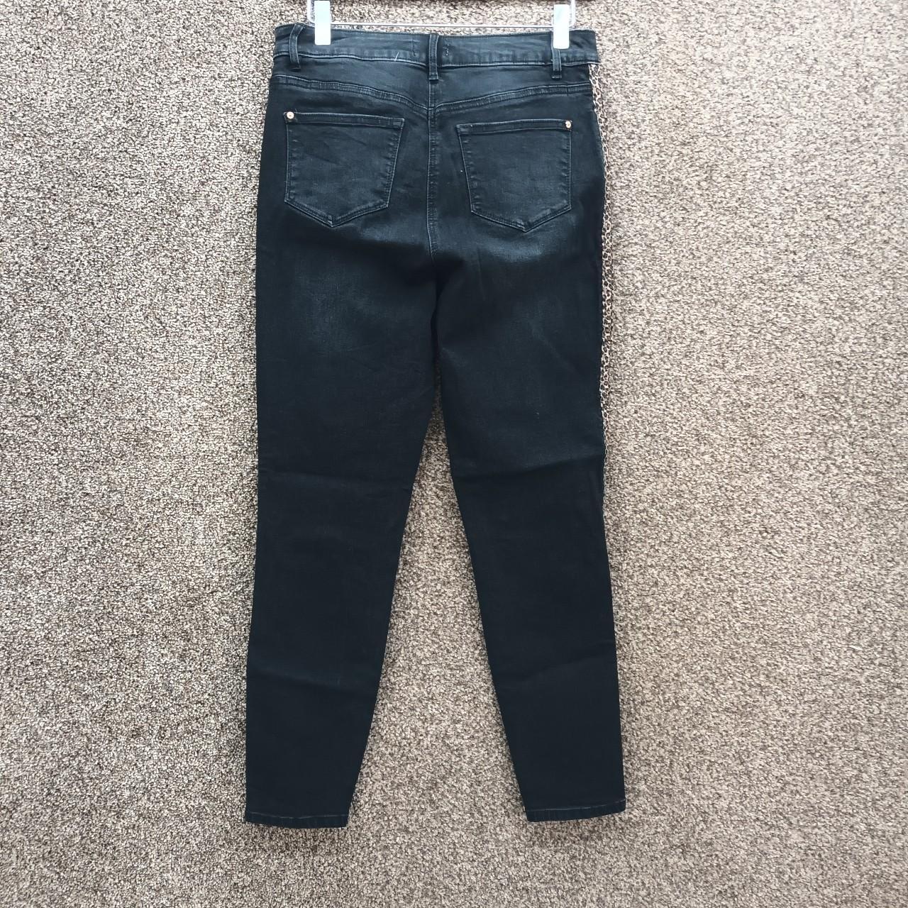 PAPAYA BLACK DENIM JEANS SLIM FIT CHEETAH TAPE SIDE... - Depop