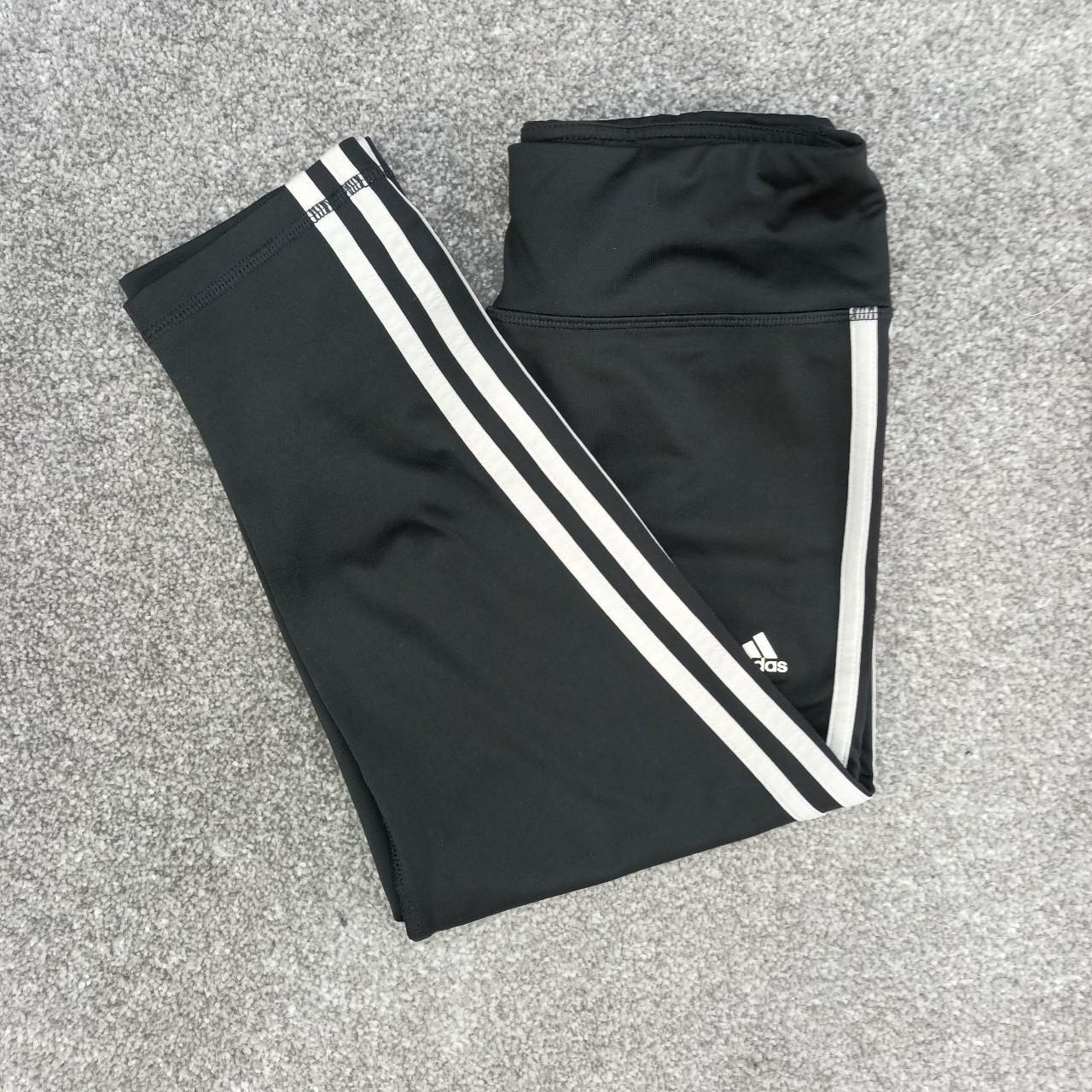 ADIDAS BLACK CROPPED LEGGINGS THREE STRIPE LOGO... - Depop