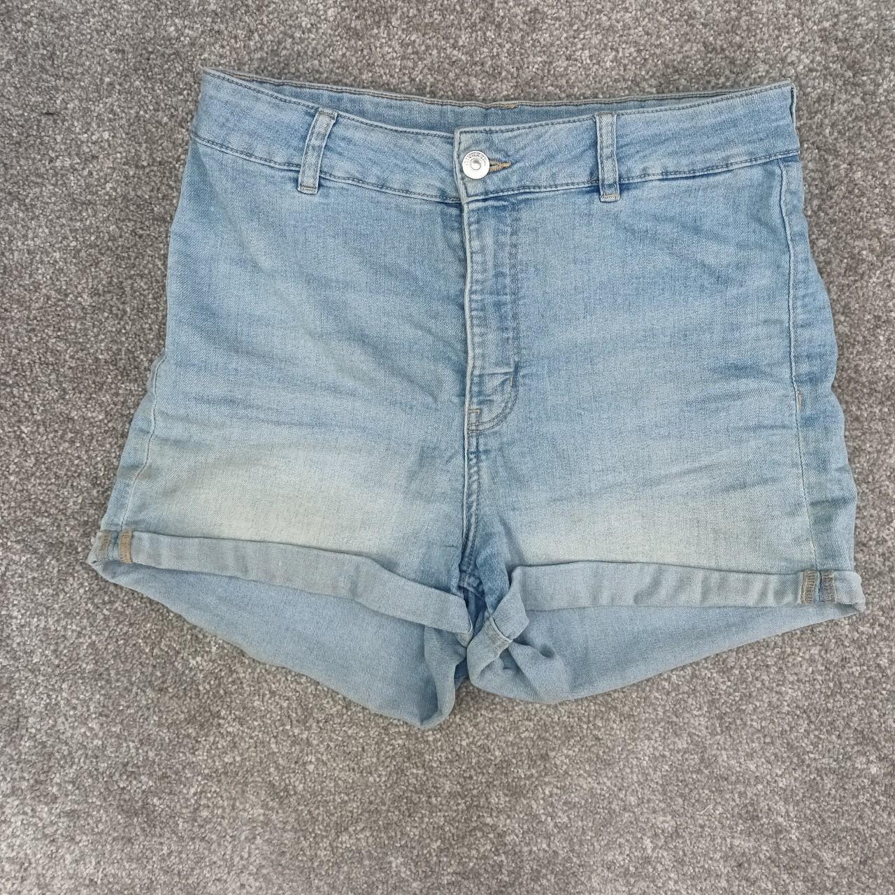 H&M LIGHT BLUE DENIM SHORTS TURN BACK HEM HIGH WAIST... - Depop