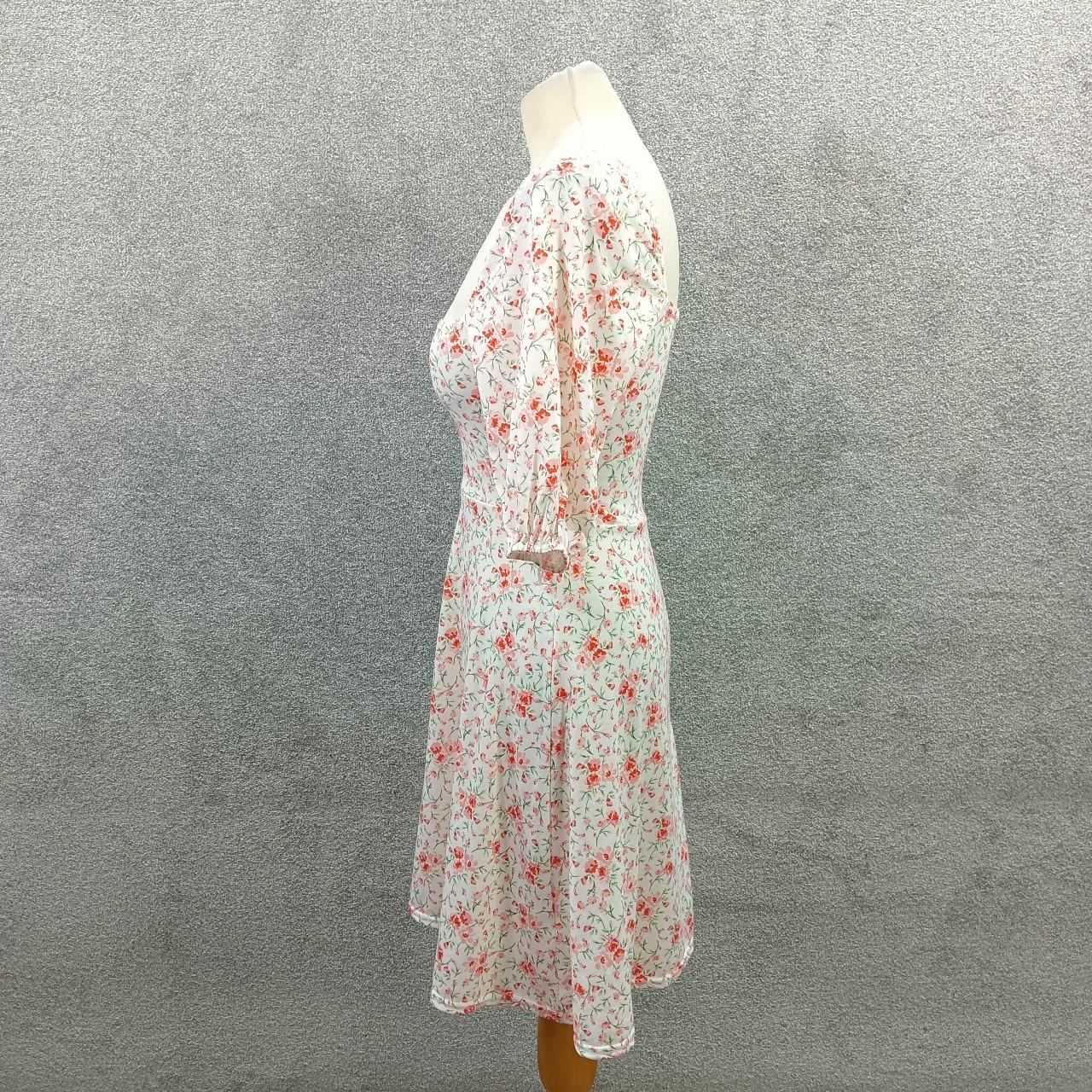 BOOHOO WHITE PINK FLORAL MIDI DRESS SQUARE NECK... - Depop