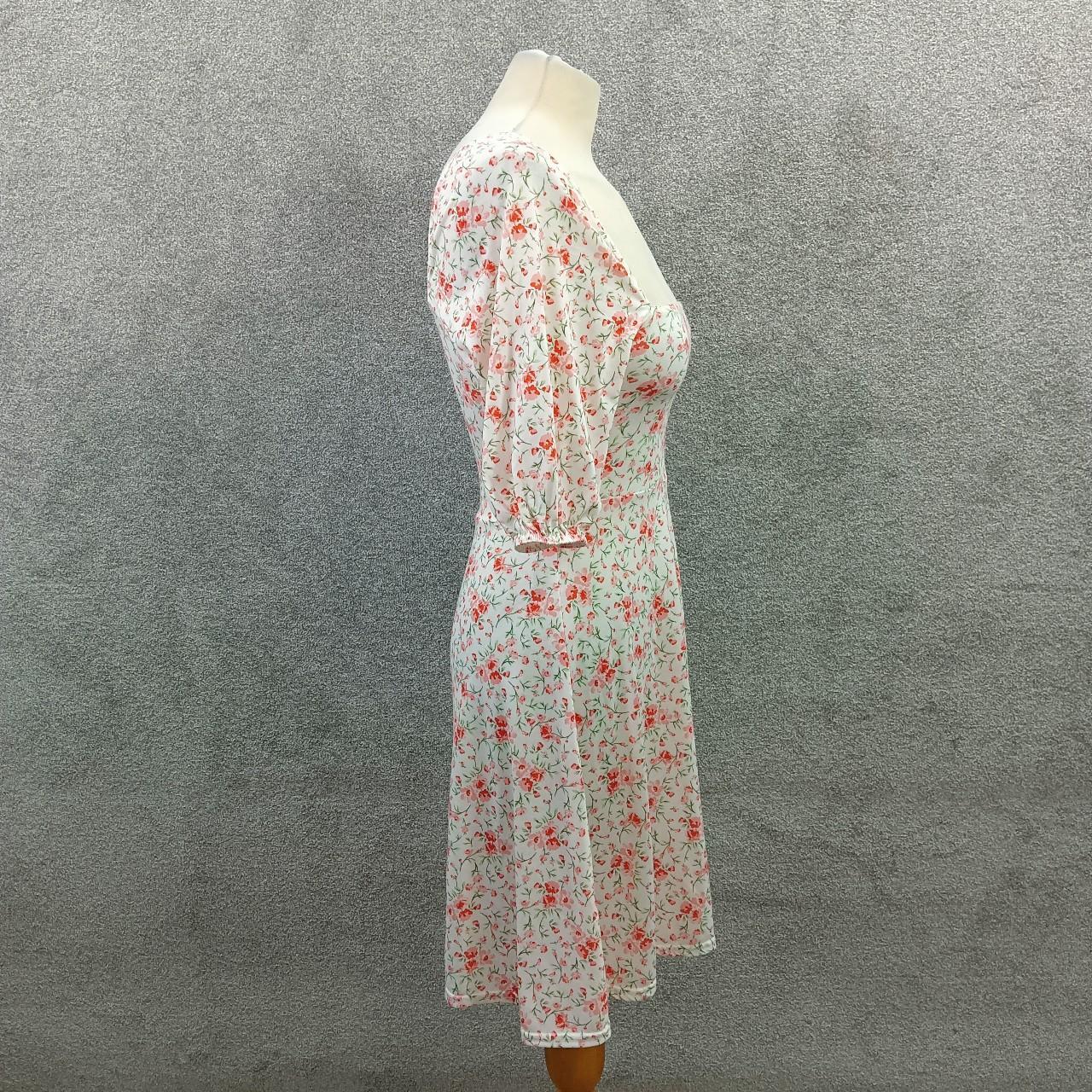 BOOHOO WHITE PINK FLORAL MIDI DRESS SQUARE NECK... - Depop