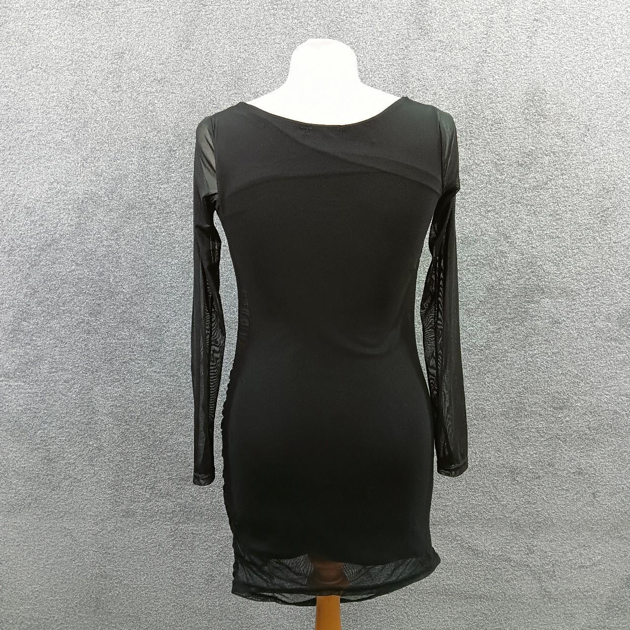 NASTY GAL BLACK MESH RUCHED MINI DRESS LONG SLEEVE... - Depop