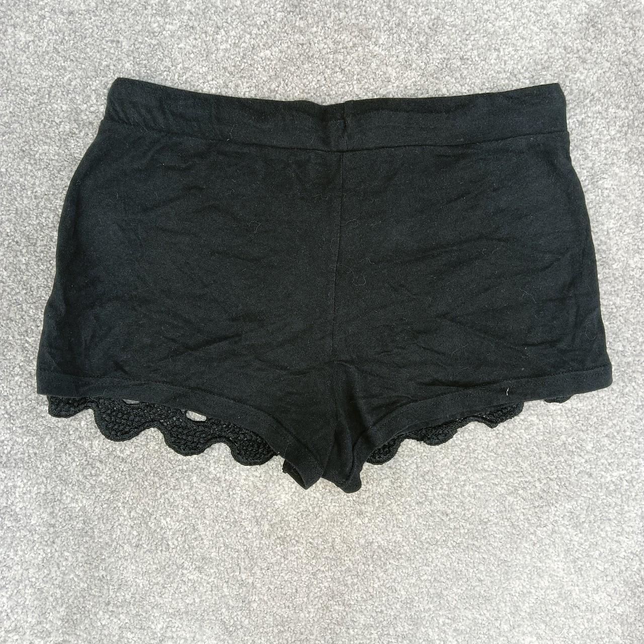 BLACK LACE FRONT MINI SHORTS HOTPANTS LOUNGE FRILL... - Depop