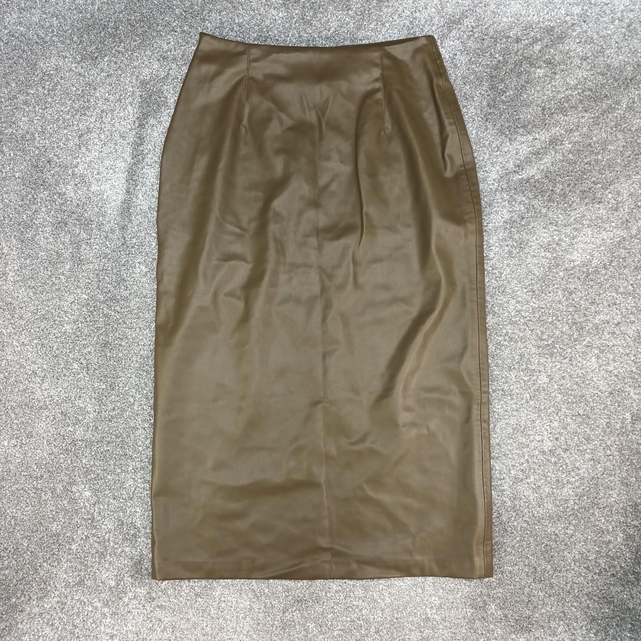 ZARA KHAKI LEATHER MIDI SKIRT WRAP FRONT PU Y2K BNWT... - Depop