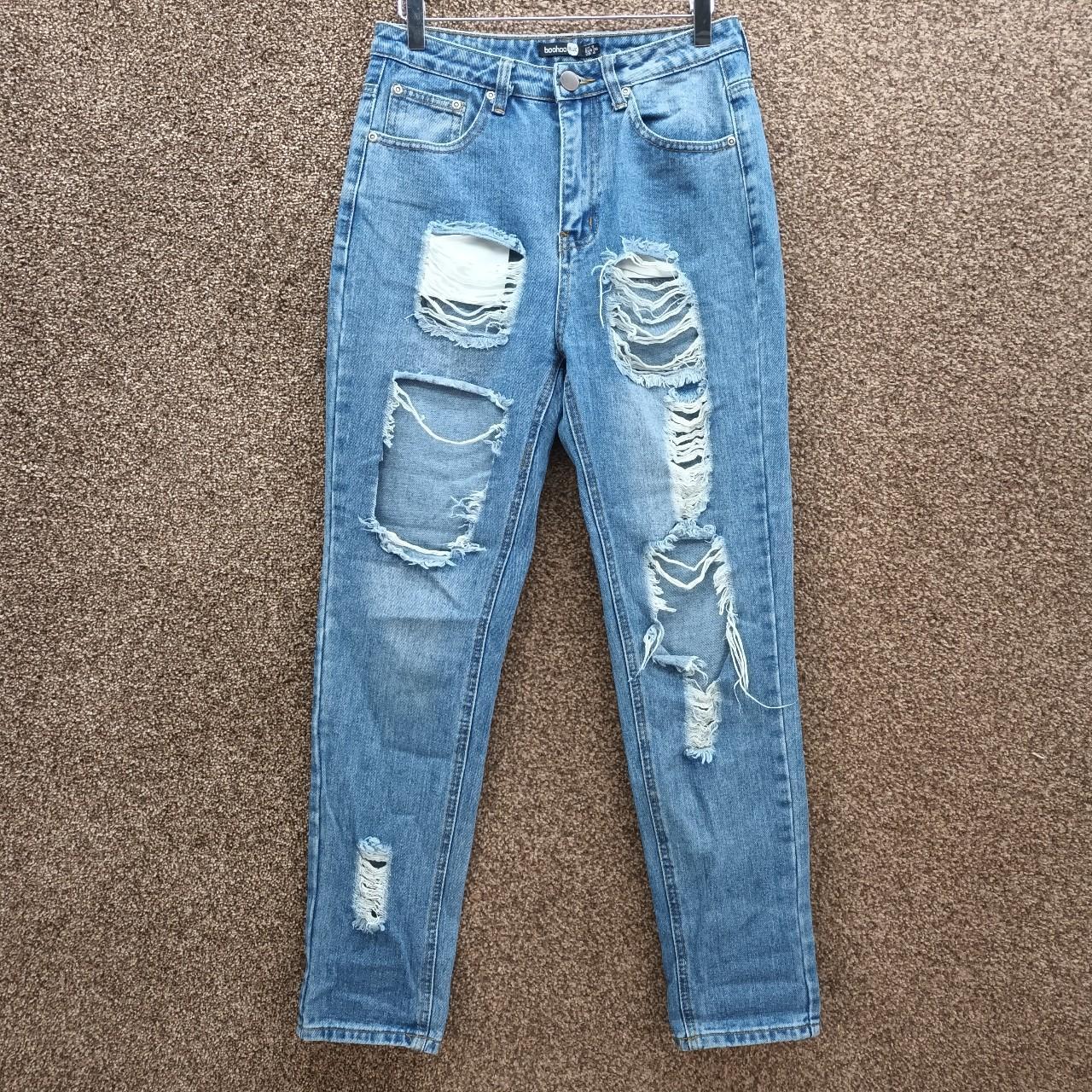 BOOHOO BLUE MOM RIPPED JEANS STRAIGHT LEG HIGH WAIST... - Depop