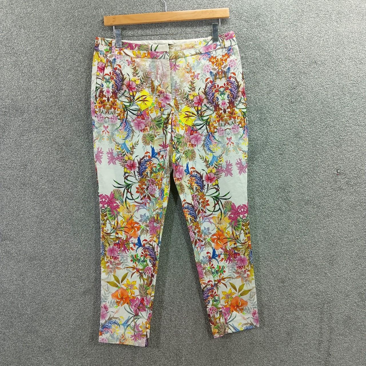 RIVER ISLAND IVORY FLORAL TROUSERS WOVEN PINK YELLOW... - Depop