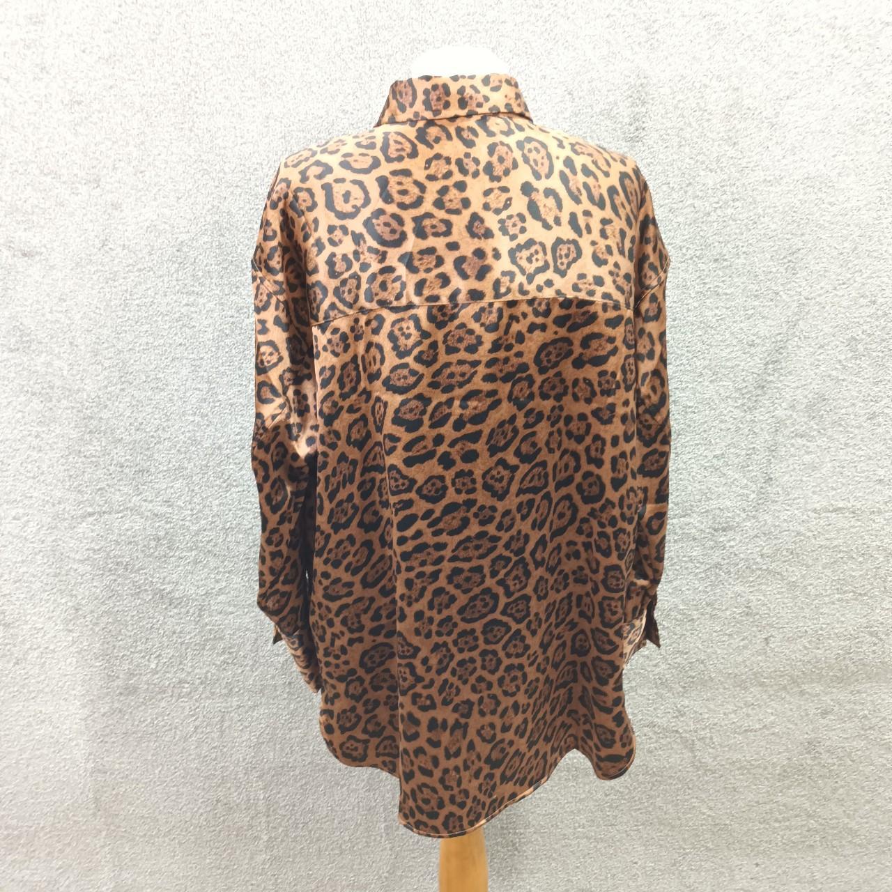 H&M BROWN ANIMAL SATIN SHIRT DRESS BNWT OVERSIZED... - Depop