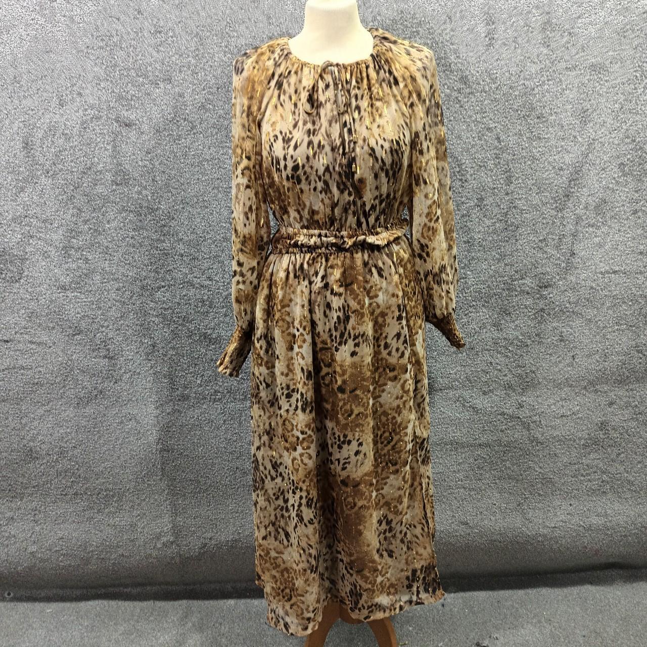 River Island Women's Tan and Gold Dress Depop