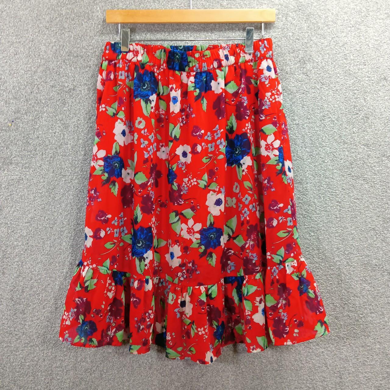 VERO MODA RED FLORAL MIDI SKIRT CHIFFON FLARE FRILL... - Depop