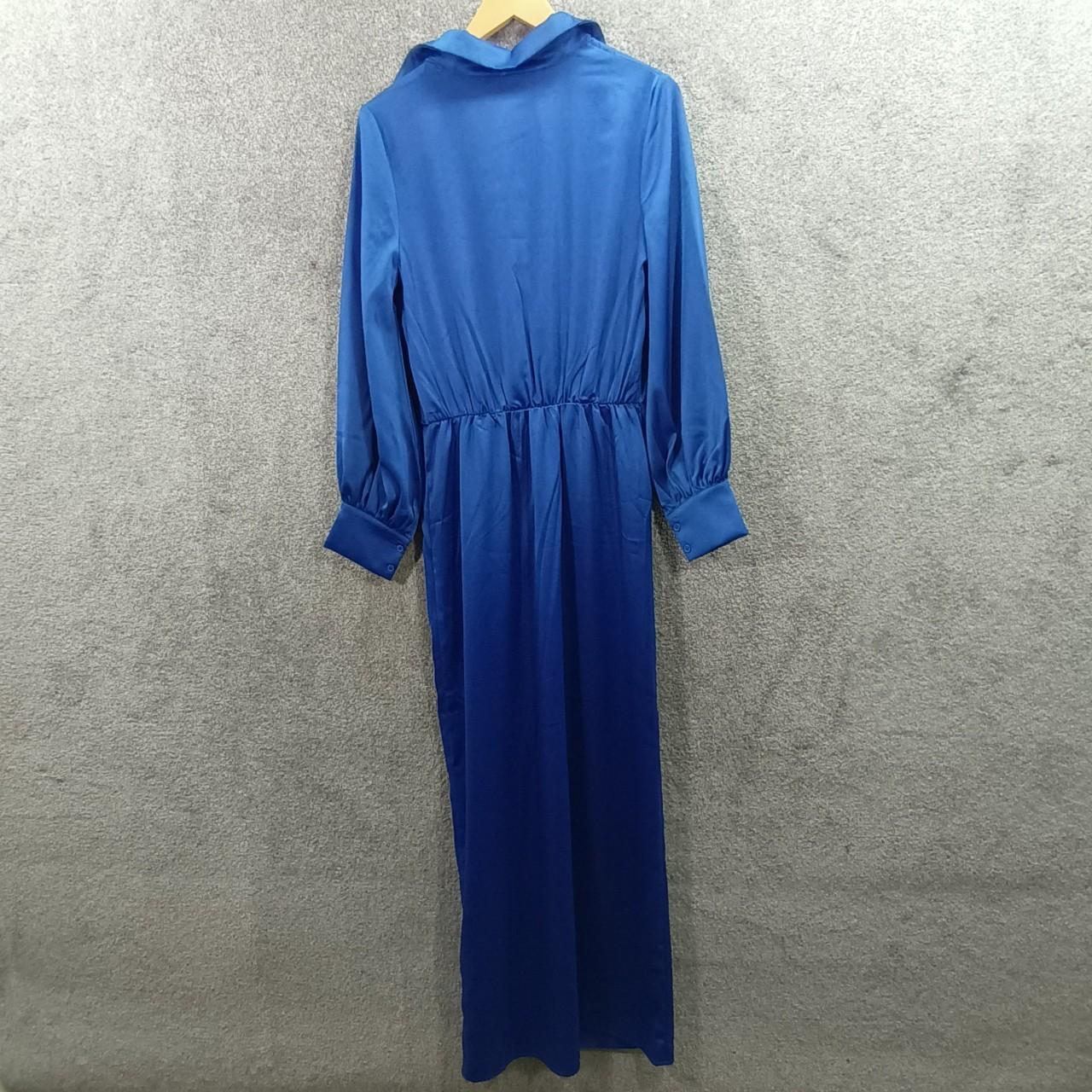 MISSGUIDED BLUE SATIN MAXI DRESS V FRONT SHIRT LONG... - Depop