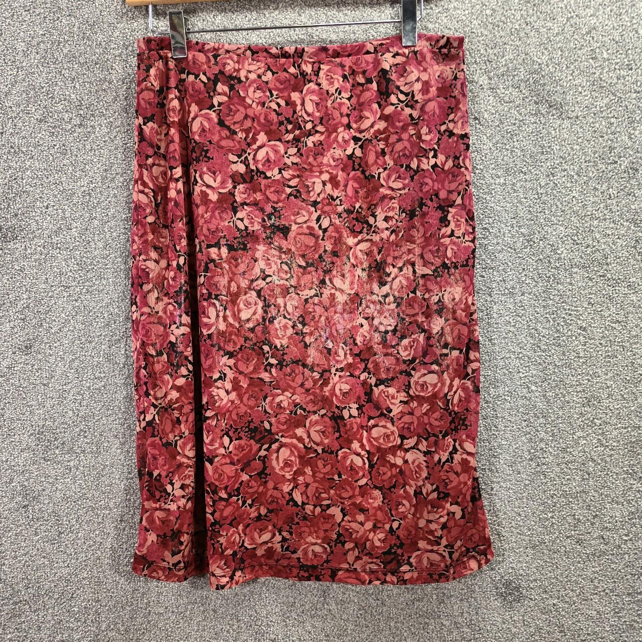 EXPRESS RED FLORAL MESH MIDI SKIRT LINED VINTAGE... - Depop