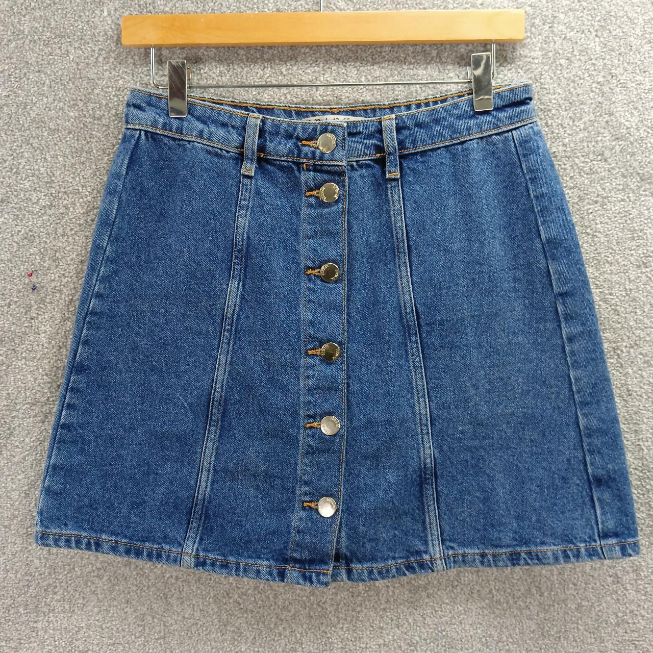 DENIM&CO BLUE DENIM MINI SKIRT BUTTON FRONT PINTUCK... - Depop