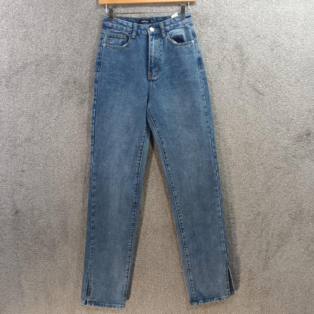 Boohoo Blue Mom Jeans High Waist Straight Leg Splut - Depop