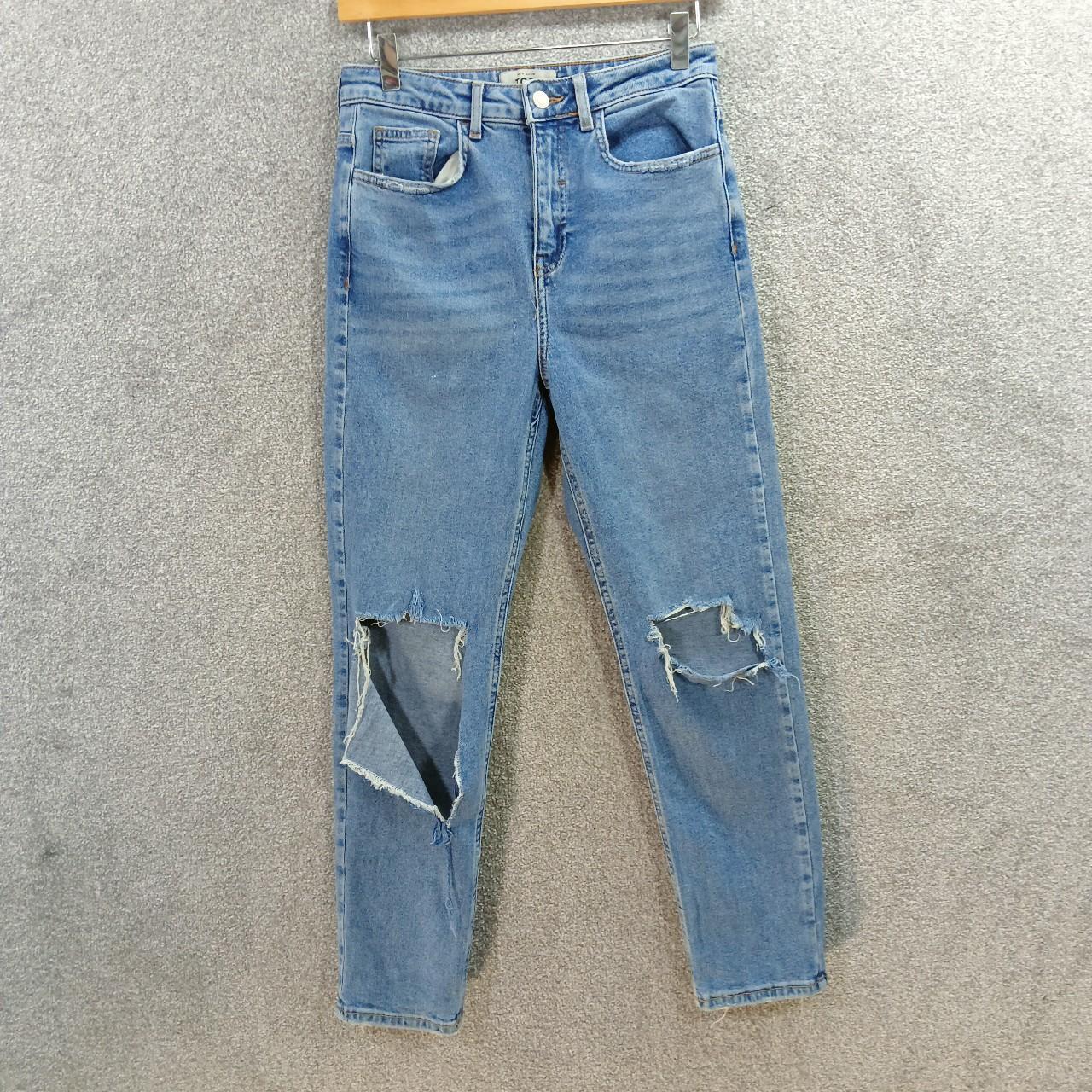 NEW LOOK BLUE RIPPED MOM JEANS SLIM TORI HIGH WAIST... - Depop