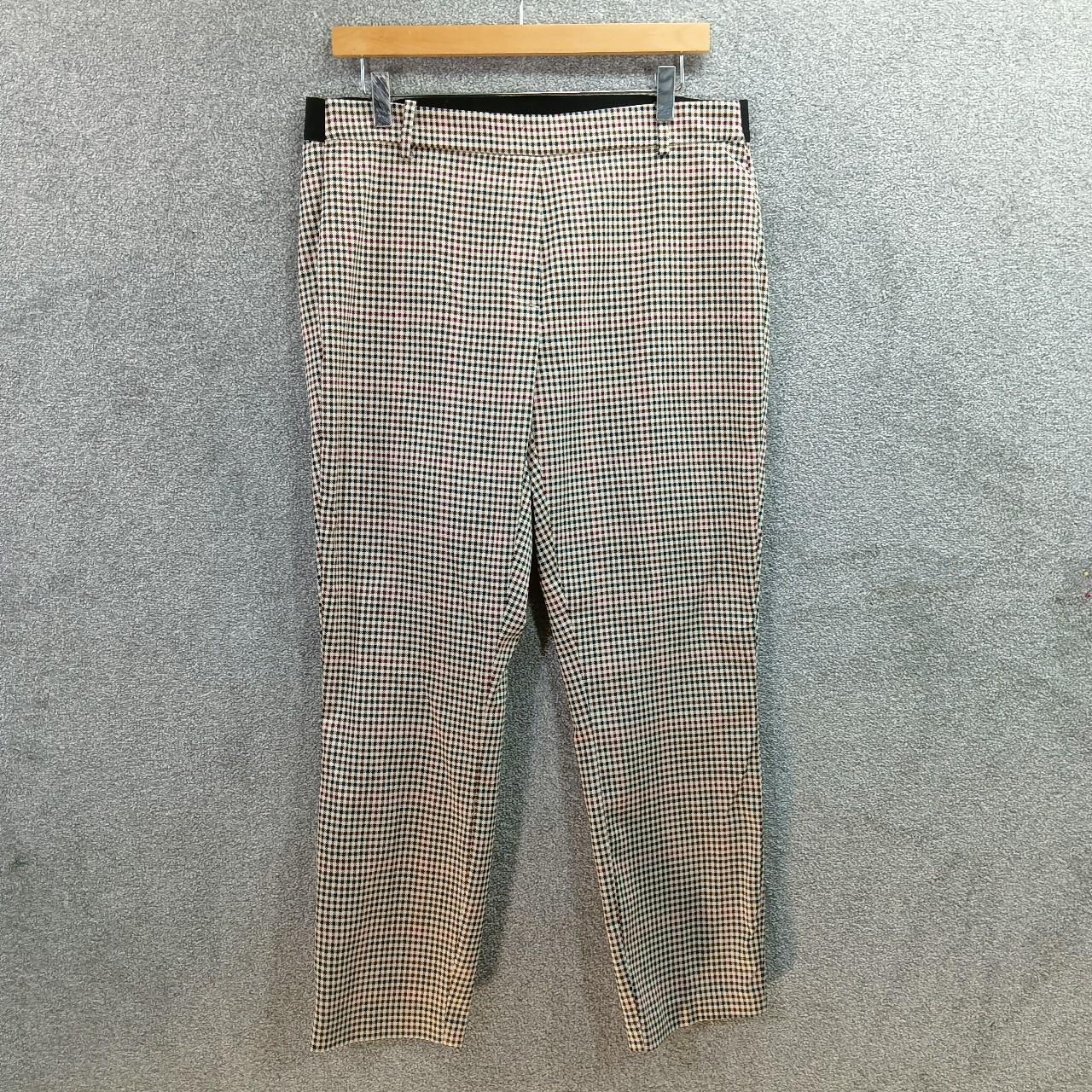 H&M CREAM RED GINGHAM TROUSERS WOVEN SLIM NAVY... - Depop