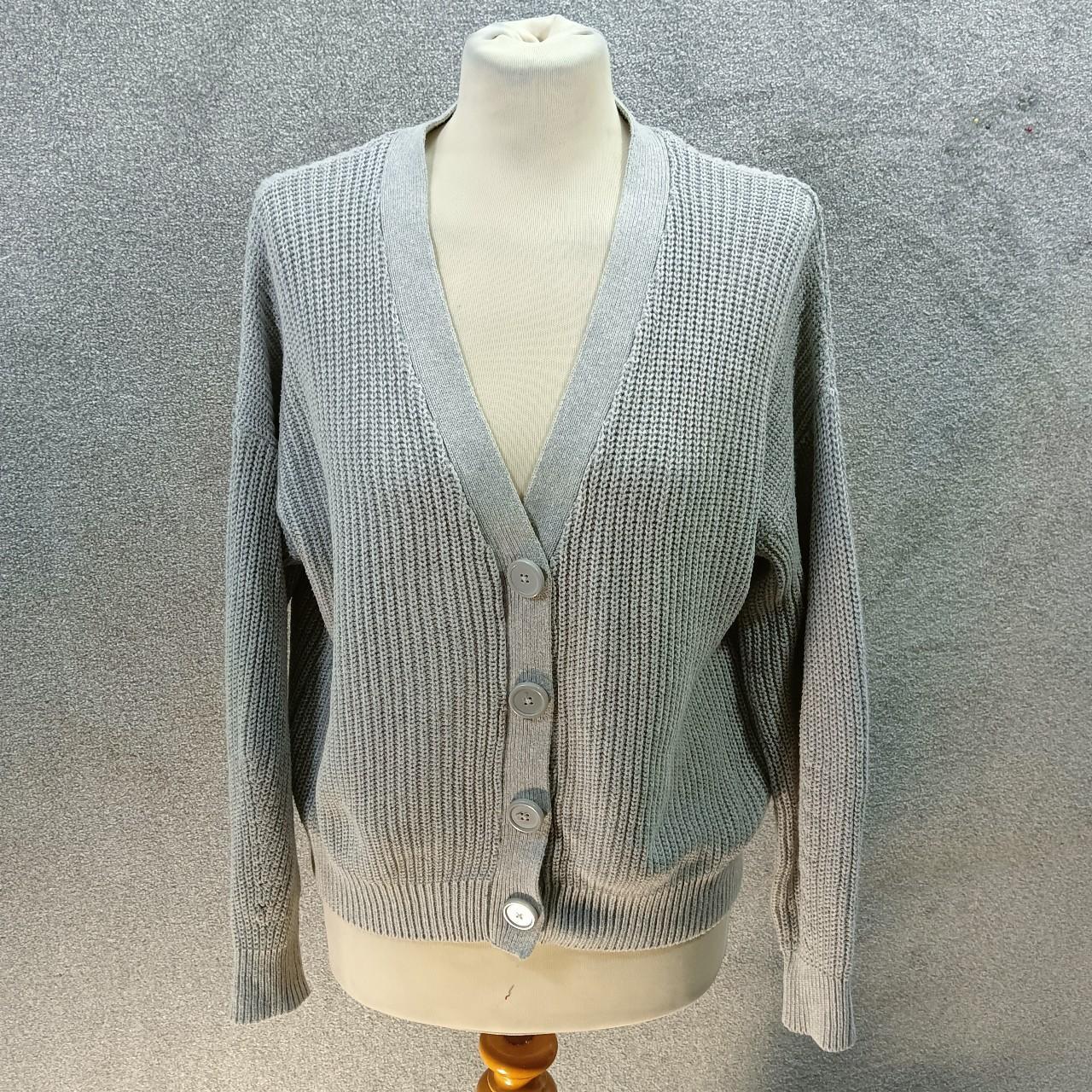 STRADIVARIUS GREY KNITTED JUMPER CARDIGAN BUTTON UP... - Depop