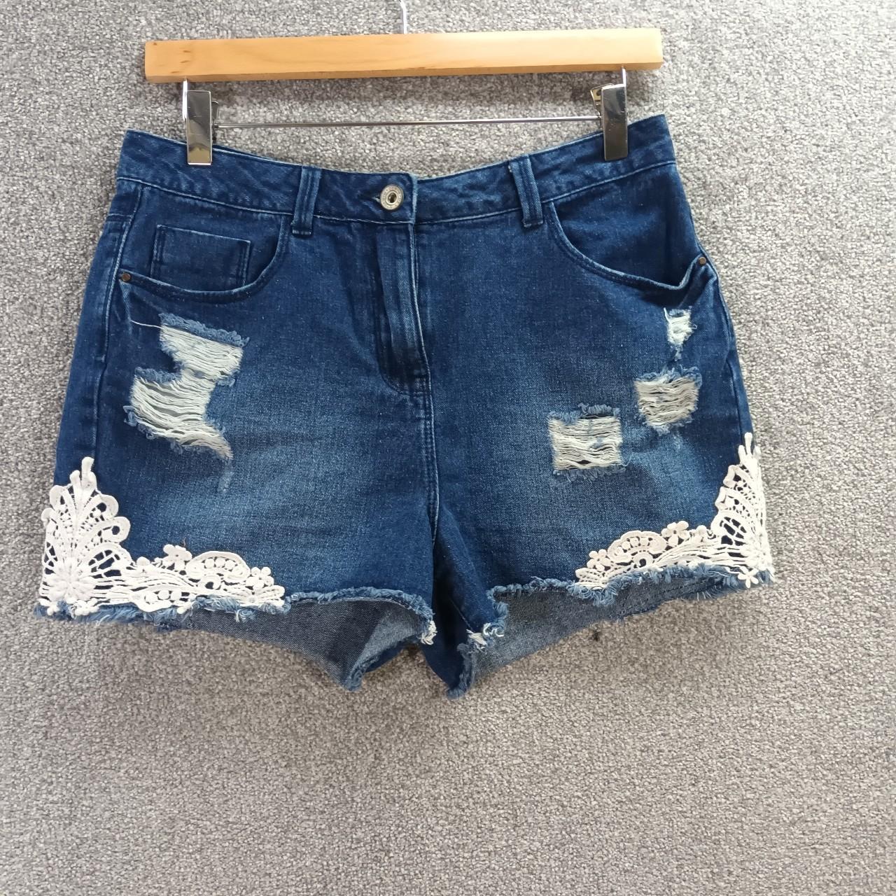 PAPAYA NAVY DENIM SHORTS RIPPED FLORAL LACE CROCKET... Depop
