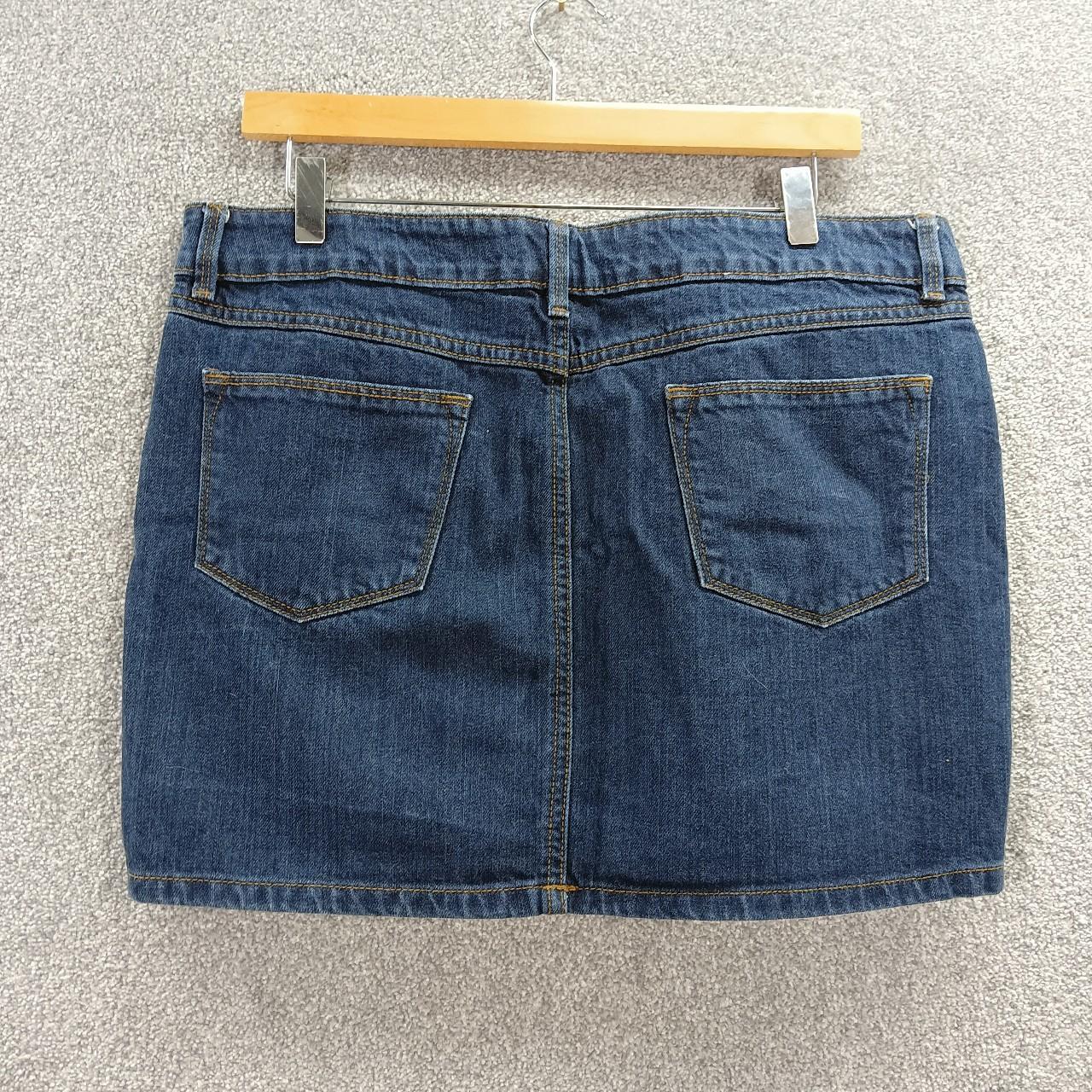 F&F NAVY DENIM MINI SKIRT LOW WAIST BROWN STITCH NON... - Depop