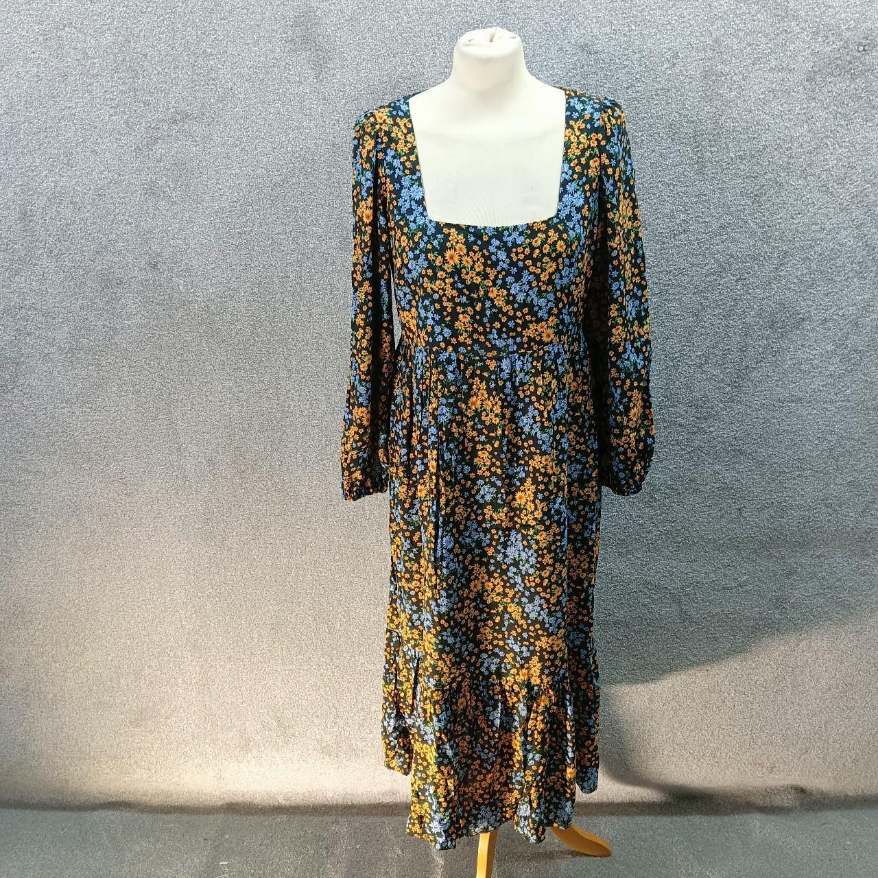 NEW LOOK BLACK BLUE FLORAL MAXI DRESS YELLOW LONG... - Depop