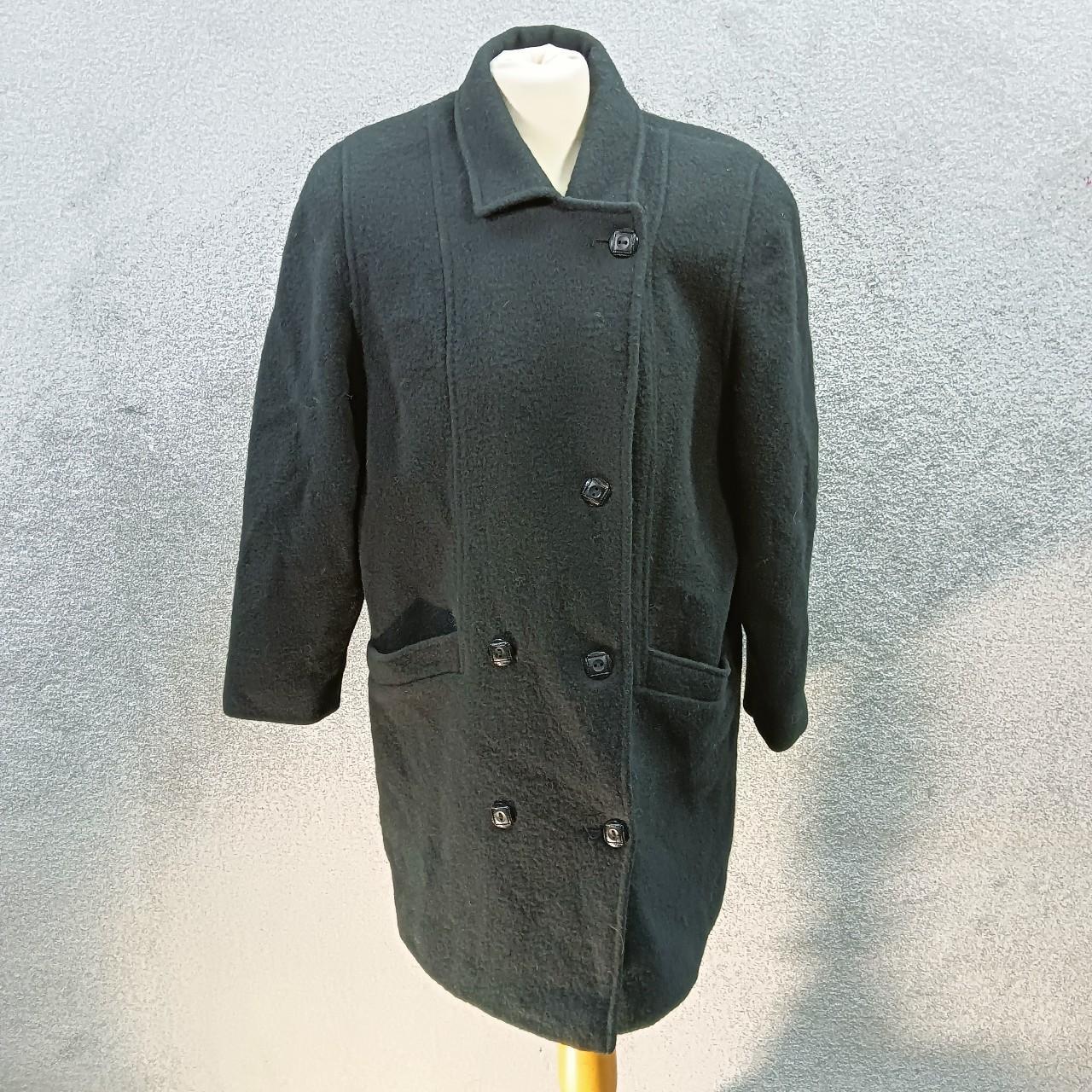 C&A BLACK WOOLY COAT LONGLINE THICK WRAP BUTTON UP... - Depop