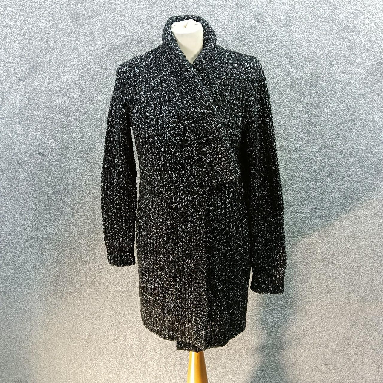 F&F BLACK THICK KNIT CARDIGAN LONGLINE WHITE OVER... Depop