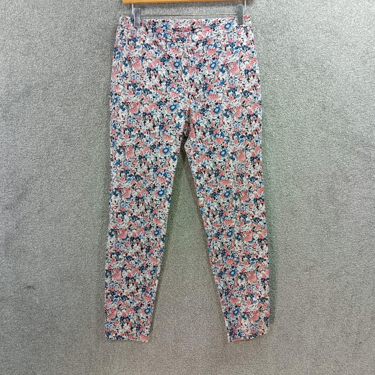 NEW LOOK BLUE PINK FLORAL SKINNY TROUSERS COTTON... - Depop