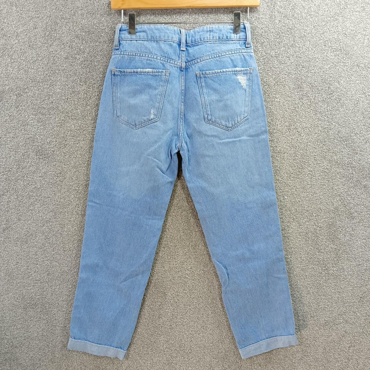 BERSHKA BLUE DENIM STRAIGHT JEANS RIPPED TAPED SIDE... - Depop