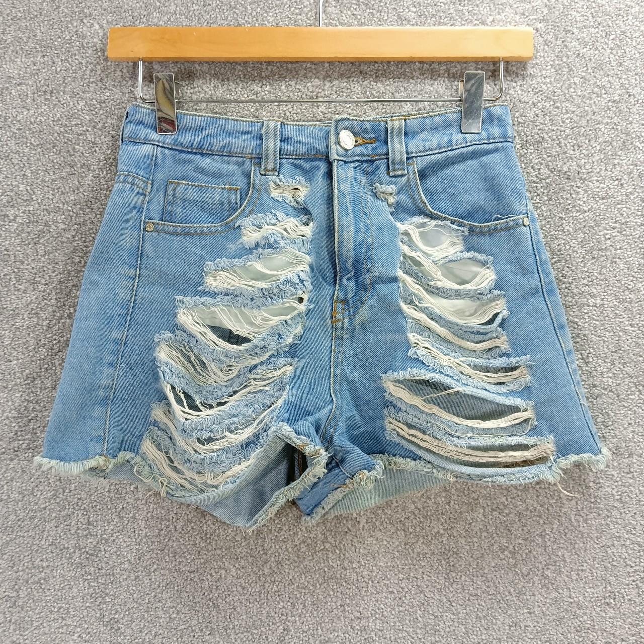 MISSGUIDED BLUE DENIM SHORTS RIPPED RAW HEM... - Depop