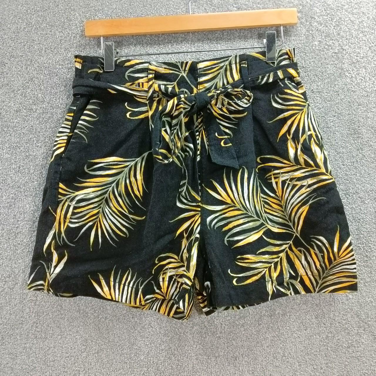 PEACOCKS BLACK YELLOW TROPICAL SHORTS COTTON... - Depop